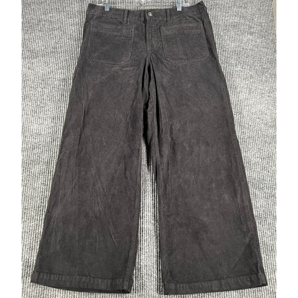 American Eagle Jeans Womens 12 Low Rise Baggy Wide Leg Black Corduroy Pockets